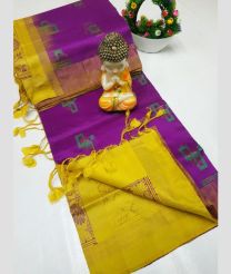 purple colour tripura silk sarees with All over Buttas design