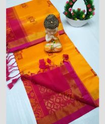orange colour tripura silk sarees with All over Buttas design