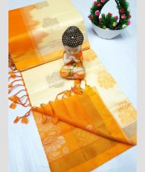 cream colour tripura silk sarees with All over Buttas design
