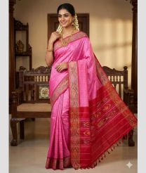 pink colour tripura silk sarees with Pochampally Border design