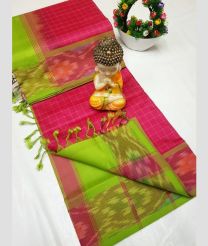 coral colour tripura silk sarees with Pochampally Border design