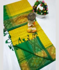 olive green colour tripura silk sarees with Pochampally Border design