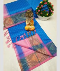 cyan blue colour tripura silk sarees with Pochampally Border design