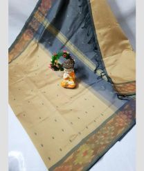 brown and gray colour tripura silk sarees with all over nakshatra buttas design