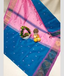 pink and blue colour tripura silk sarees with all over nakshatra buttas design