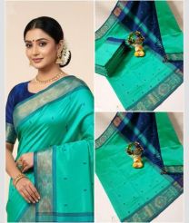 cyan blue colour tripura silk sarees with all over nakshatra buttas design