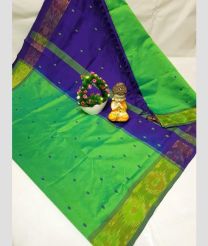 green and blue colour tripura silk sarees with all over nakshatra buttas design