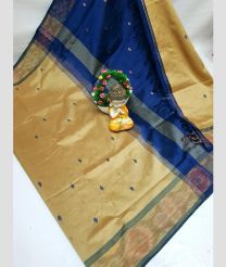 brown and blue colour tripura silk sarees with all over nakshatra buttas design