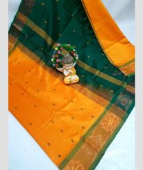 green and orange colour tripura silk sarees with all over nakshatra buttas design