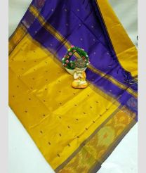 yellow and blue colour tripura silk sarees with all over nakshatra buttas design