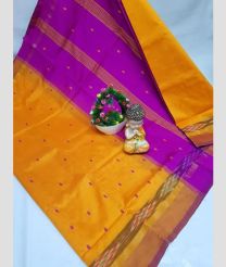 purple and orange colour tripura silk sarees with all over nakshatra buttas design