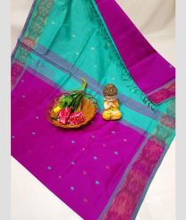 purple and cyan blue colour tripura silk sarees with all over nakshatra buttas design