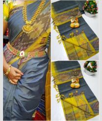 gray colour tripura silk sarees with Pochampally Border design