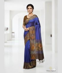 blue colour tripura silk sarees with Pochampally Border design