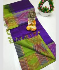 purple colour tripura silk sarees with Pochampally Border design