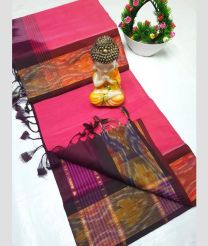 coral colour tripura silk sarees with Pochampally Border design