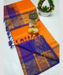 orange colour tripura silk sarees with Pochampally Border design