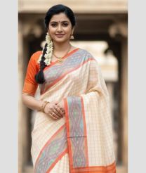 gray colour tripura silk sarees with Pochampally Border design