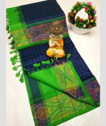 green and blue colour tripura silk sarees with Pochampally Border design