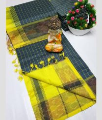 charcoal colour tripura silk sarees with Pochampally Border design