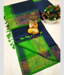 blue colour tripura silk sarees with Pochampally Border design