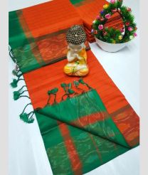 orange colour tripura silk sarees with Pochampally Border design