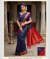 blue colour tripura silk sarees with All over Buttas design