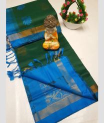 green colour tripura silk sarees with All over Buttas design