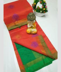 magenta and green colour tripura silk sarees with All over Buttas design