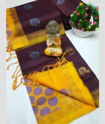purple and olive colour tripura silk sarees with All over Buttas design
