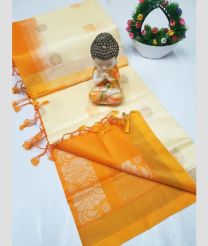 cream and yellow colour tripura silk sarees with All over Buttas design