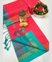 blue and magenta red colour tripura silk sarees with All over Buttas design