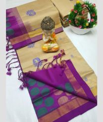 sandal and purple colour tripura silk sarees with All over Buttas design