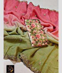 Coral Pink and Lite Green tussar sarees with All over Buttas design - TSSS0000005