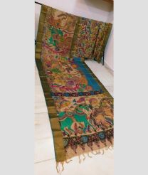 Blue Ivy and Olive tussar sarees with All over Hand Paint Pen Kalamkari design