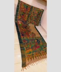 Cream and Dark Teal tussar sarees with All over Hand Paint Pen Kalamkari design