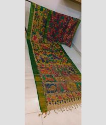 Yellow and Green tussar sarees with All over Hand Paint Pen Kalamkari design