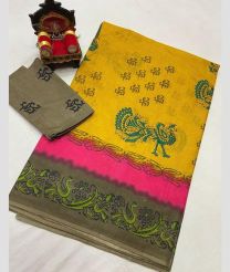 Yellow and Pink uppada cotton sarees with All over design