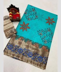 Blue Turquoise and Cream uppada cotton sarees with All over design