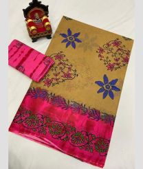 Lite Mustard Yellow and Pink uppada cotton sarees with All over design