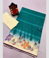 Teal and Cream uppada cotton sarees with All over design