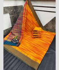 orange colour uppada cotton sarees with All over Ikkat design