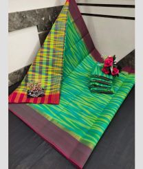 cyan colour uppada cotton sarees with All over Ikkat design