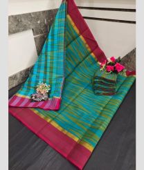 teal colour uppada cotton sarees with All over Ikkat design