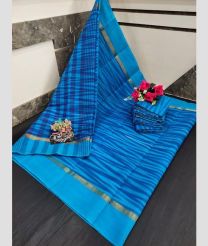blue colour uppada cotton sarees with All over Ikkat design