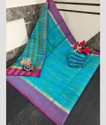 blue colour uppada cotton sarees with All over Ikkat design