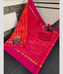 magenta red colour uppada cotton sarees with All over Ikkat design