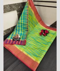 yellow and green colour uppada cotton sarees with All over Ikkat design