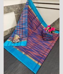blue and coral colour uppada cotton sarees with All over Ikkat design