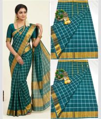 blue colour uppada cotton sarees with All over Checks design